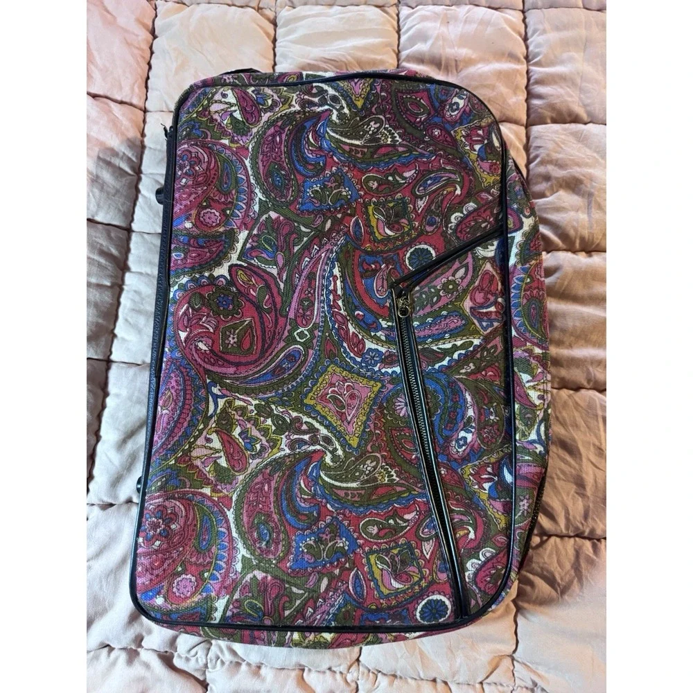 Vtg. A.D. Sutton & Sons Small Blue Paisley Suitcase Travel Luggage Bag No Key